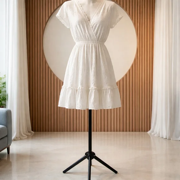 0207 NWT Size Medium Eyelet and lace baby doll swing dress. - Picture 2 of 11